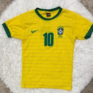 Kids Brazil Soccer Jersey - Yellow with Green Trim